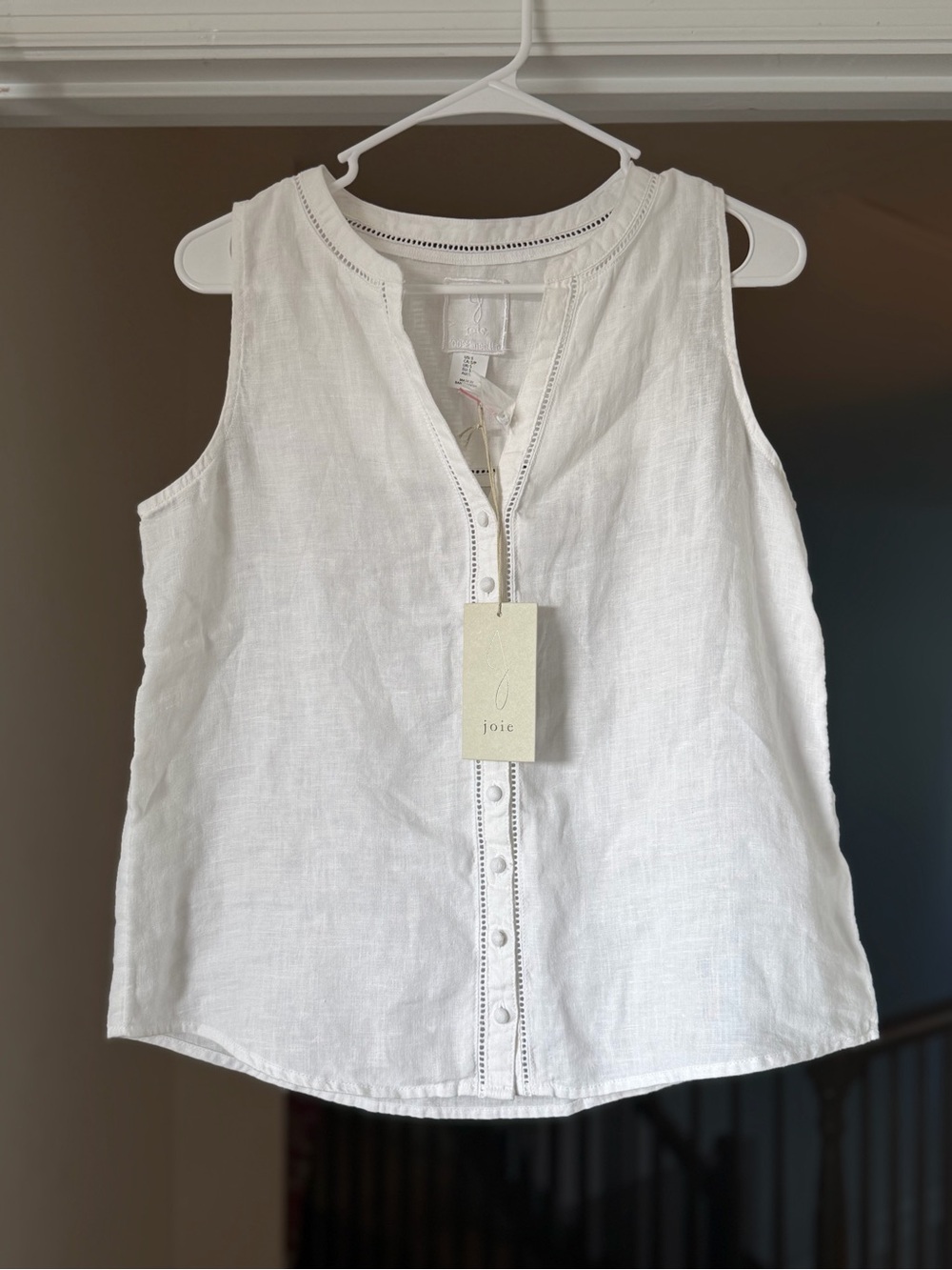 NWT Joie 100% Linen White Sleeveless Button Front Tank Top Small